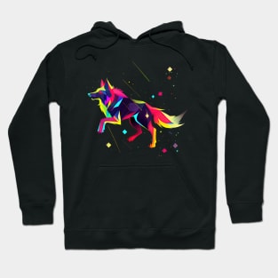 Geometric wolf jumping among the stars Hoodie